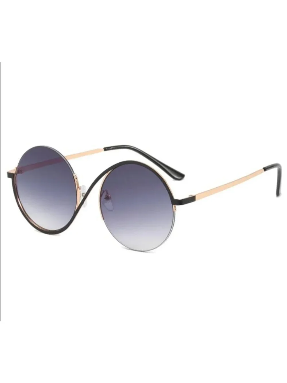 Round Oversized Gradient Black Lenses Sunglasses Unique Frame Design UV Protecti